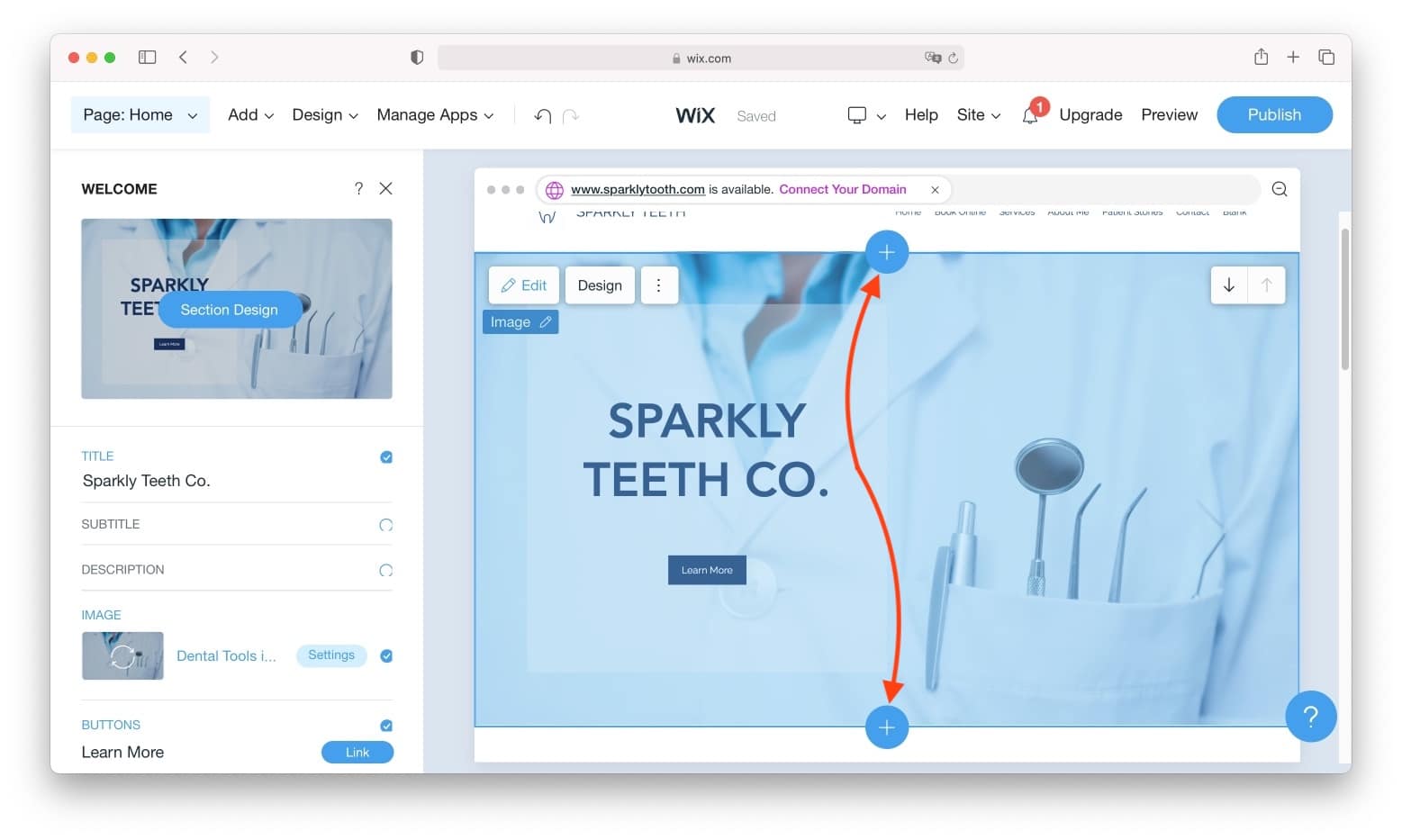 Wix tutorial: Adding new sections