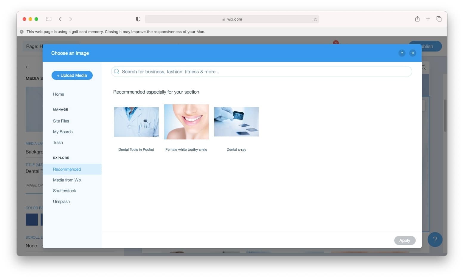 Uploading media in Wix