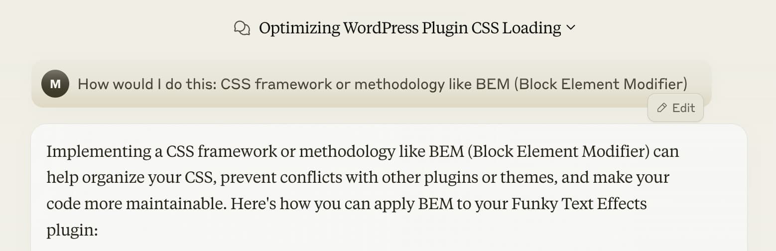 Learning about CSS BEM methodology from Claude.