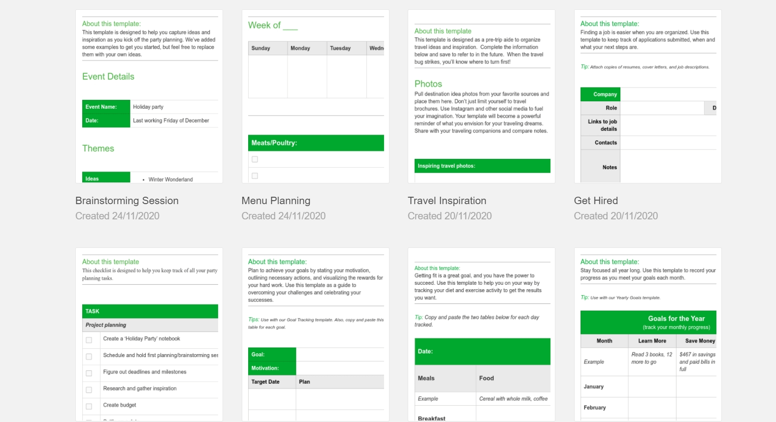Evernote templates
