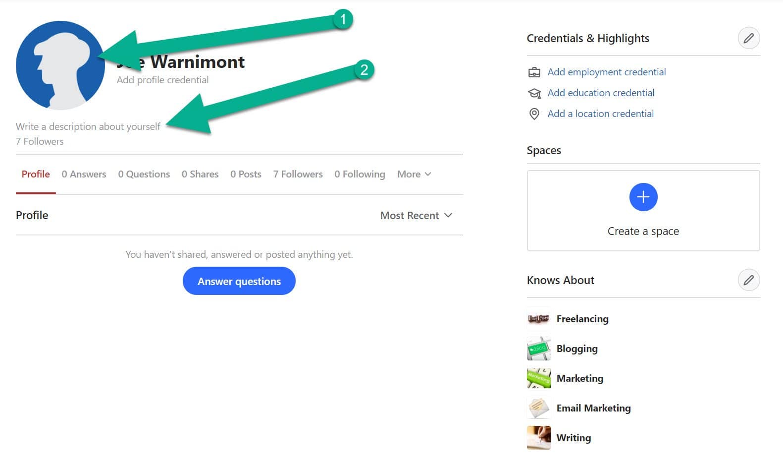 profile filling for Quora marketing