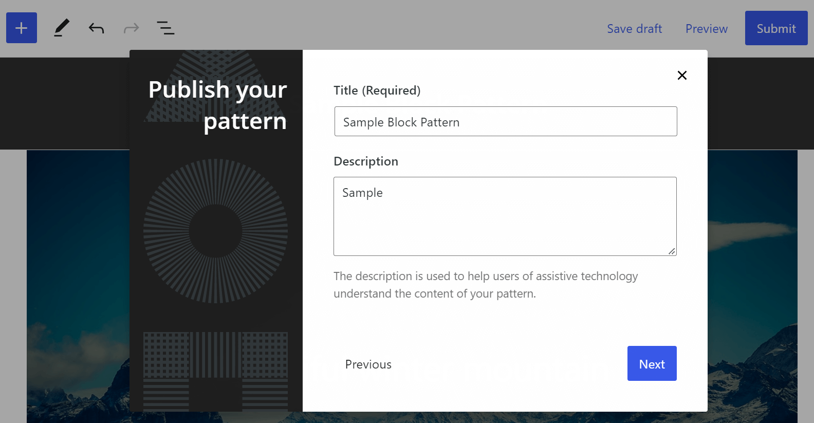 Submit a block pattern