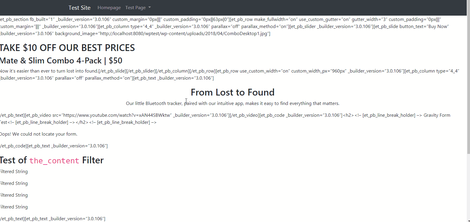 divi shortcode fallback