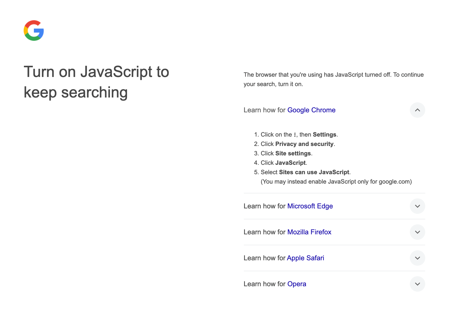 Google JavaScript required