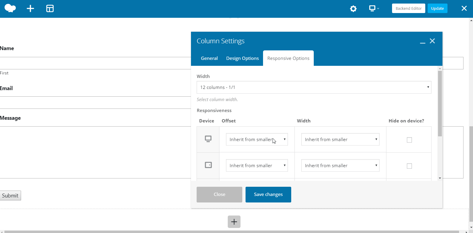 wpbakery inherit from smaller