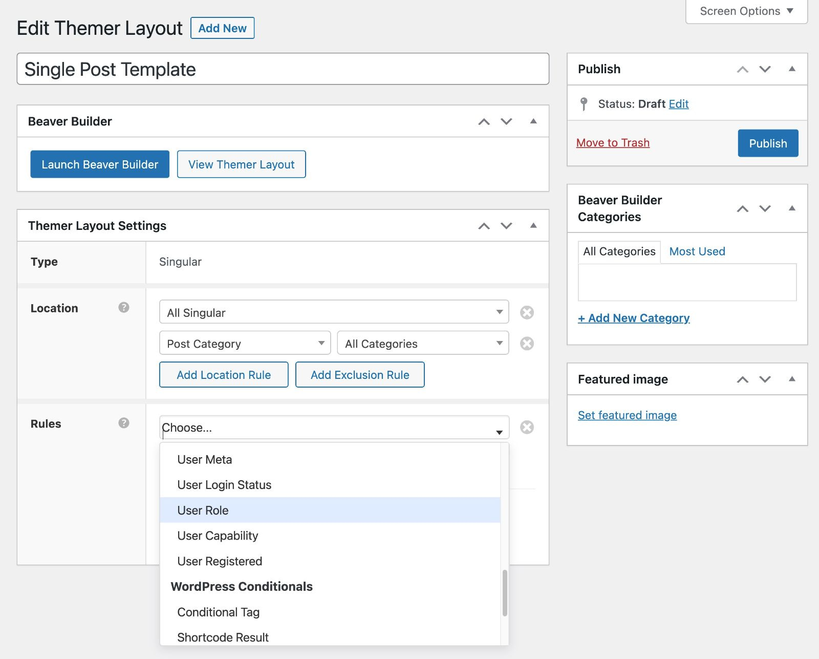 Beaver Themer display rules