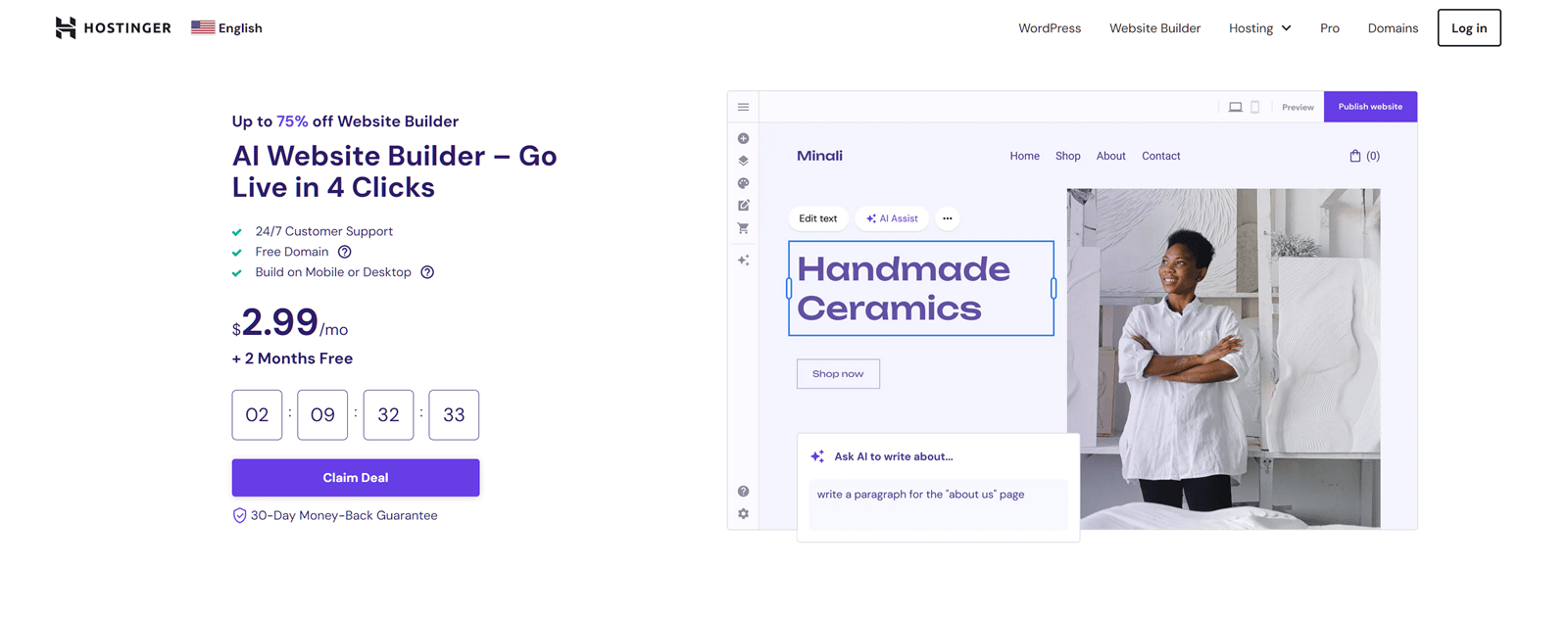 Hostinger website builder homepage