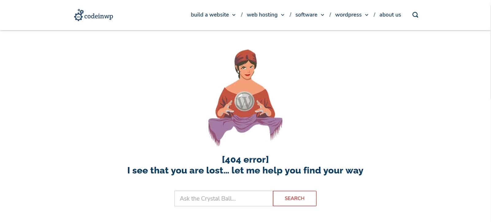 CodeinWP 404 error page.