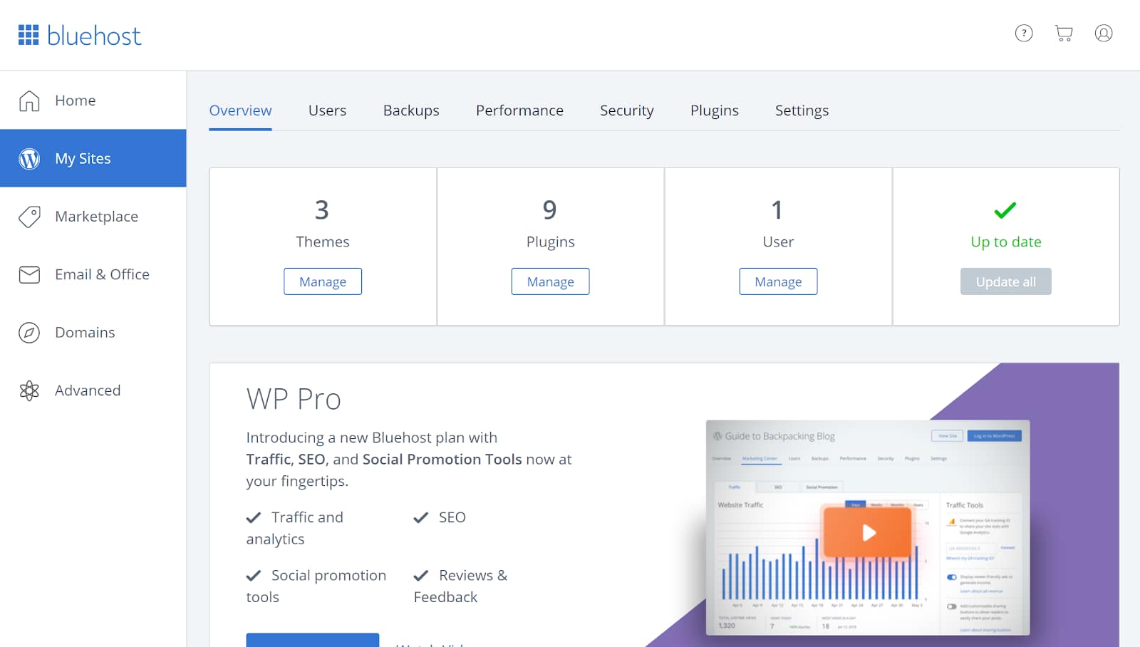 bluehost wordpress custom dashboard design