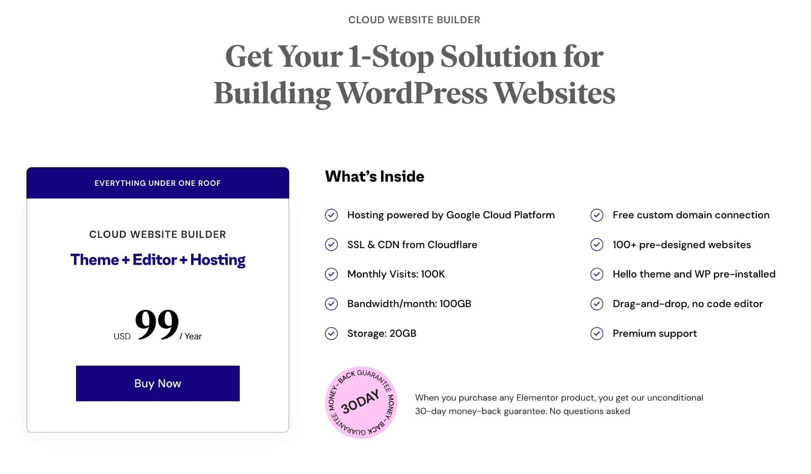 Elementor review of Cloud Website pricing