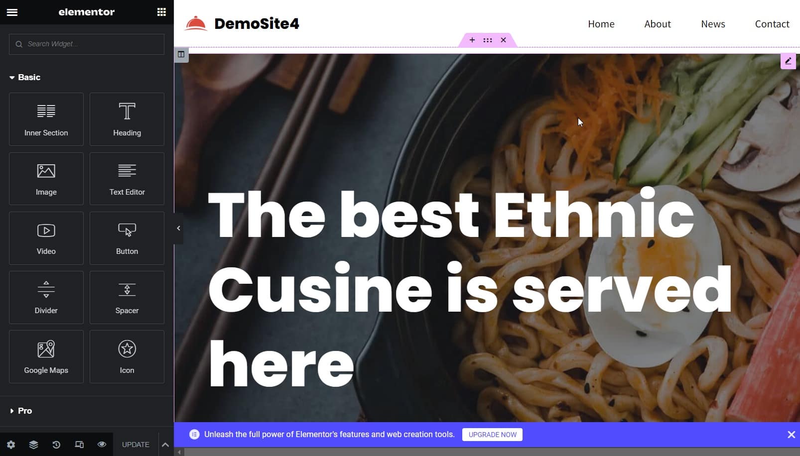 modifying home page using elementor