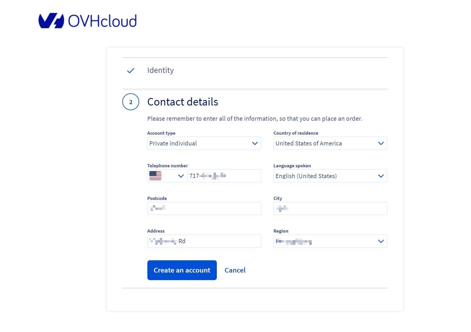 Enter contact details