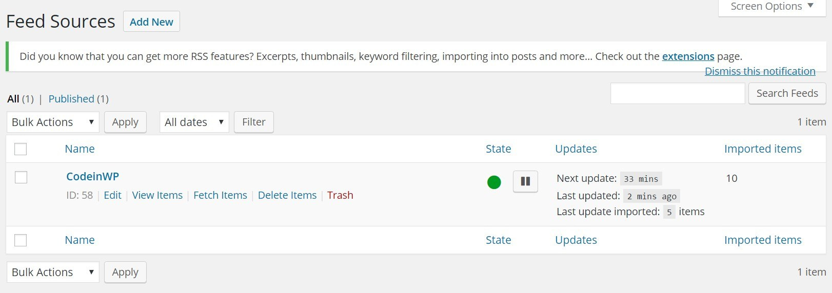 WordPress RSS feed sources