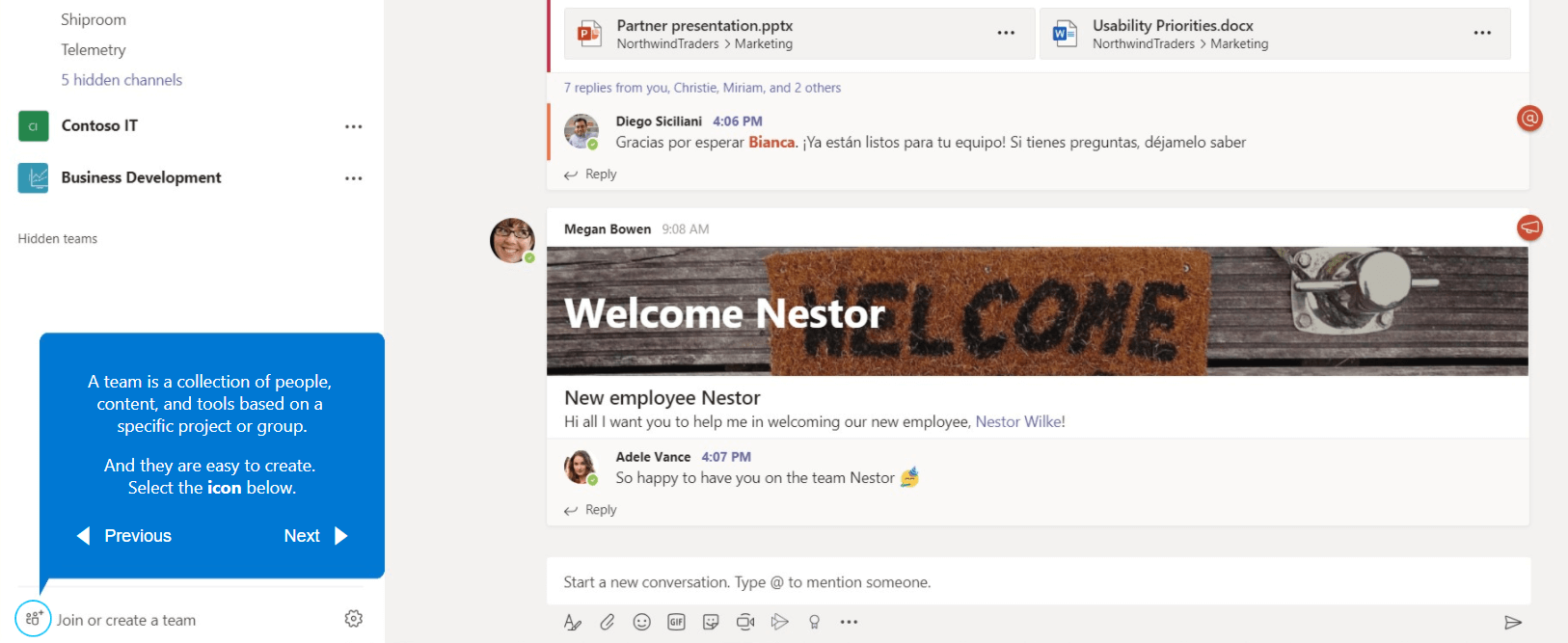 A Microsoft Teams chatroom