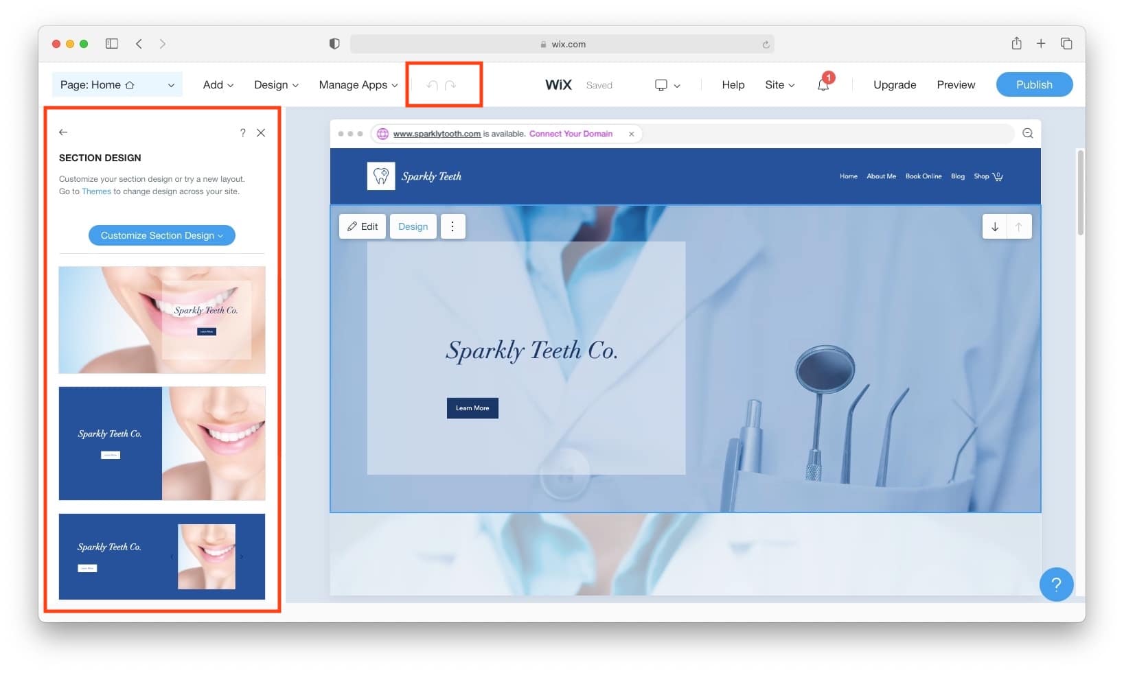 Wix tutorial on picking alternate styles for sections