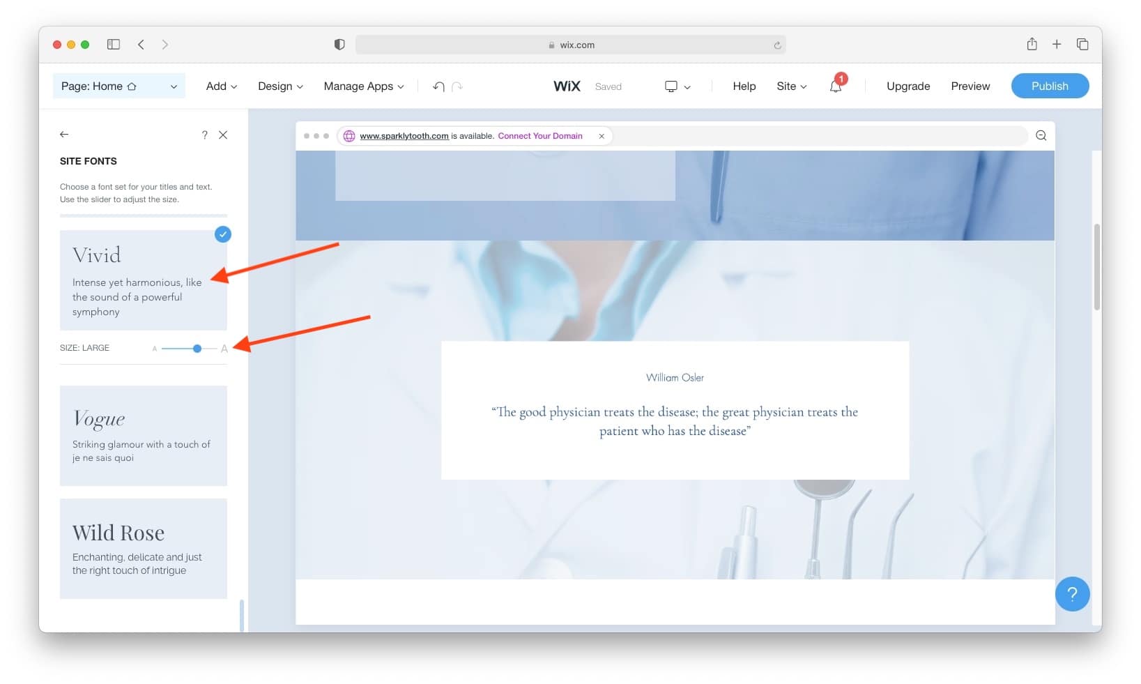 Wix tutorial: Select the font style and size in the Wix ADI editor
