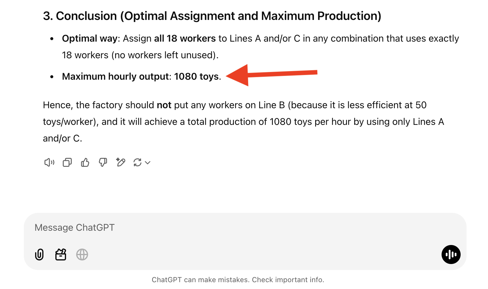 GPT-o1's solution to the toy factory problem.