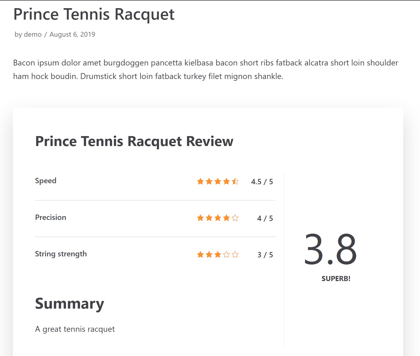 WP Ultimate Review example