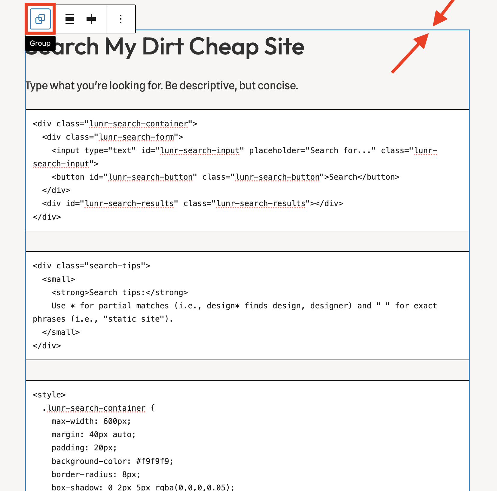 Search interface on the backend with CSS and JS added.