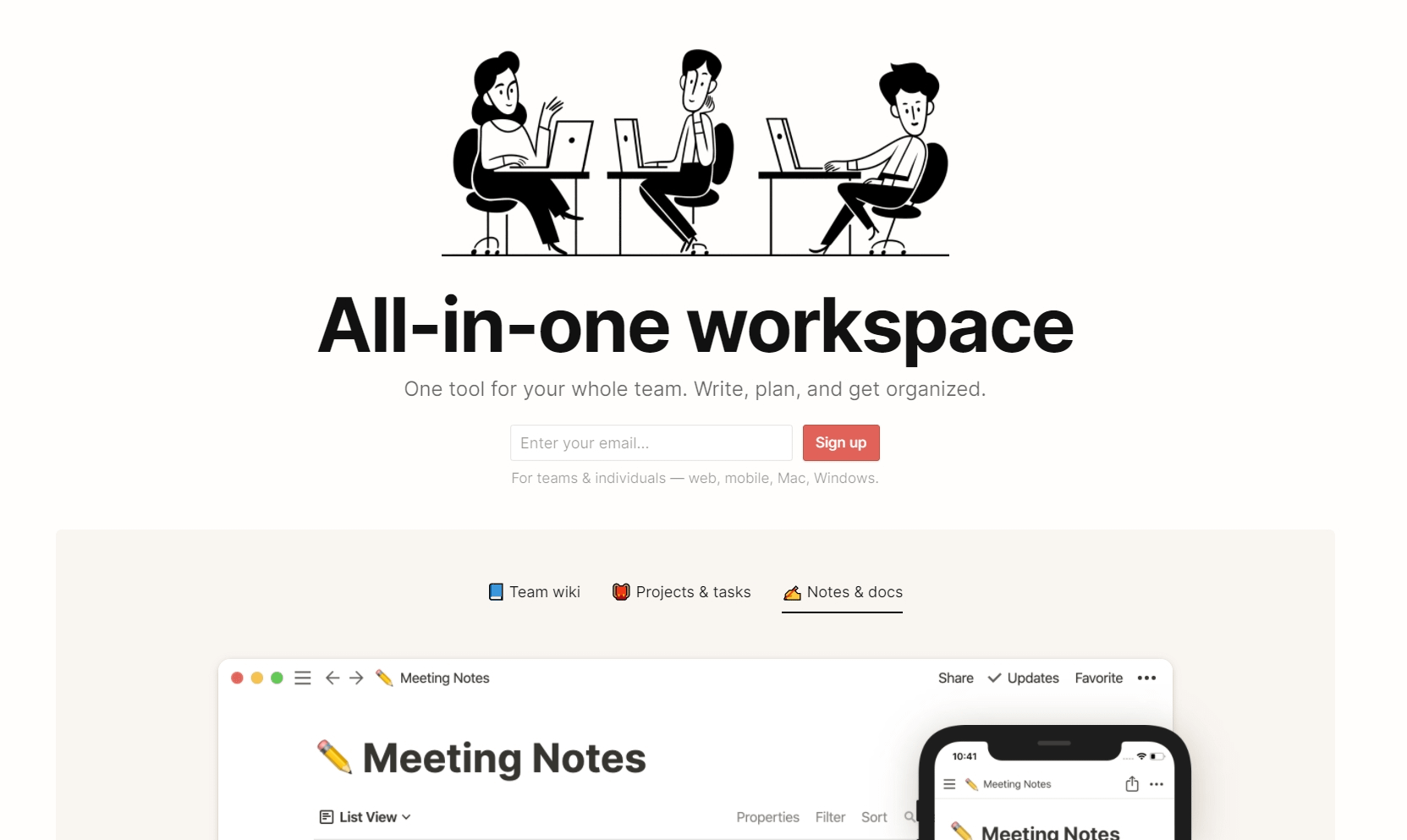 Notion landing page
