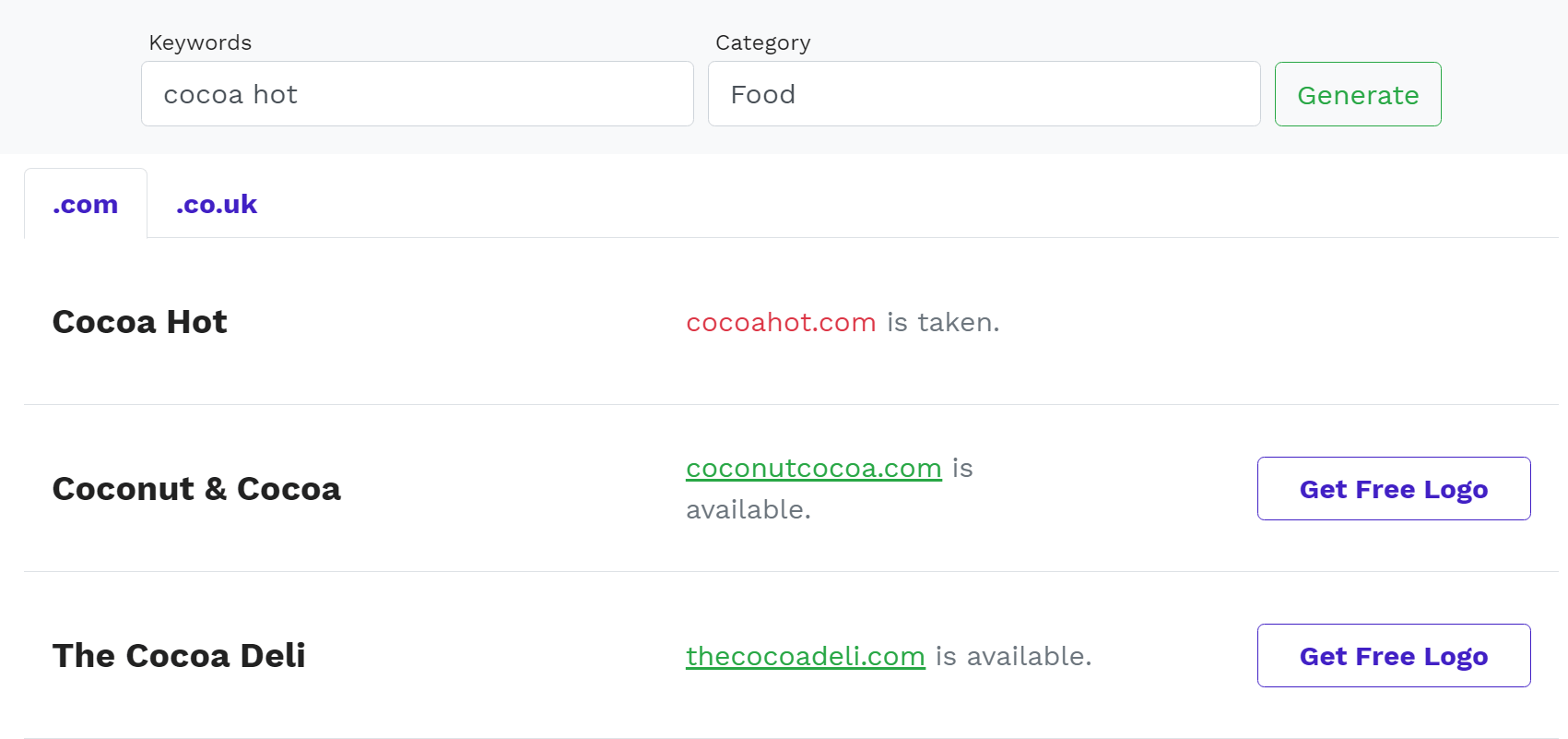 List of domain names generated by a traditional name generator.