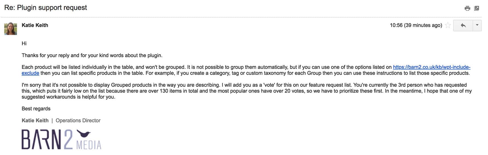 Plugin Support Email