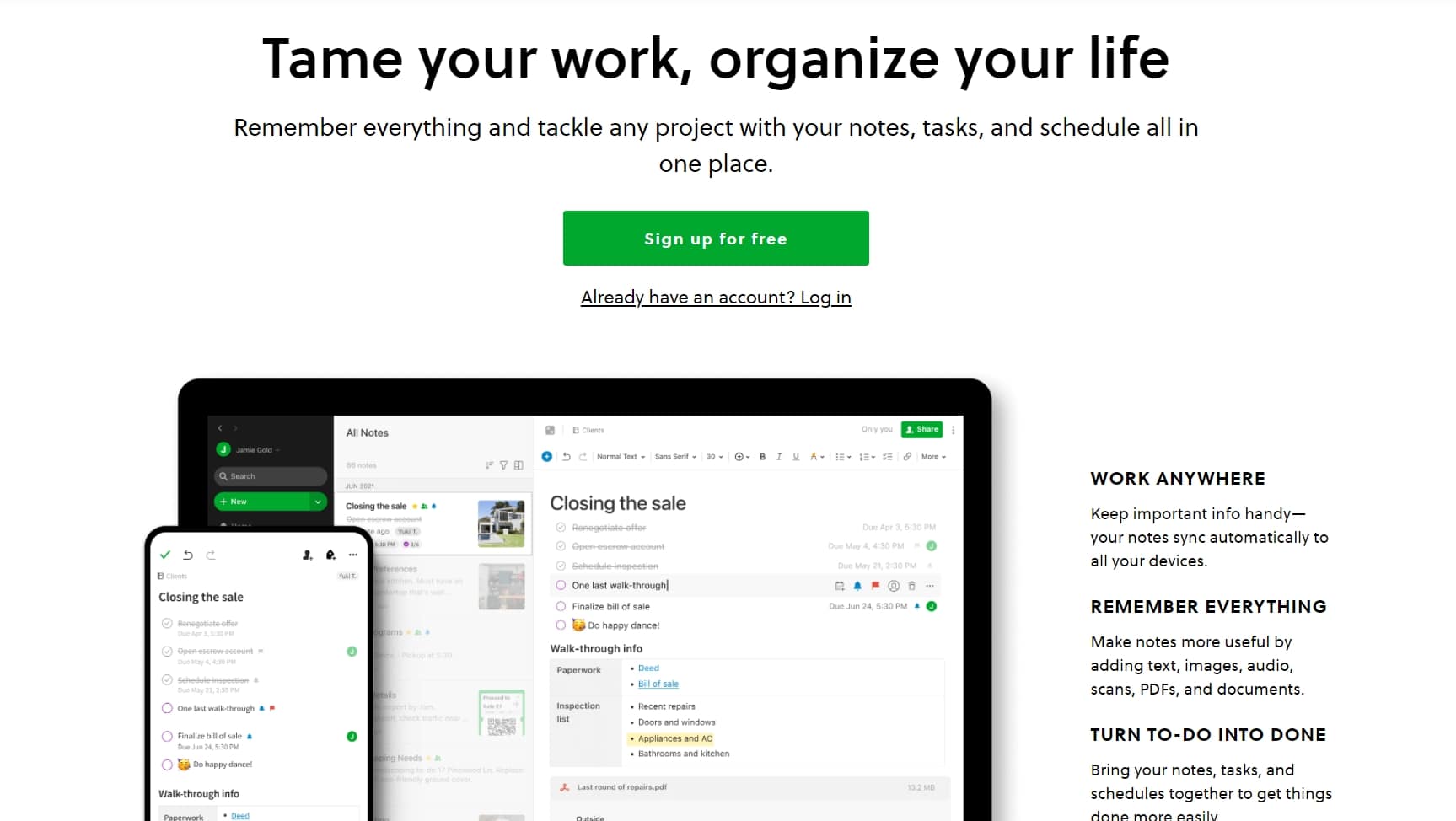 Evernote landing page