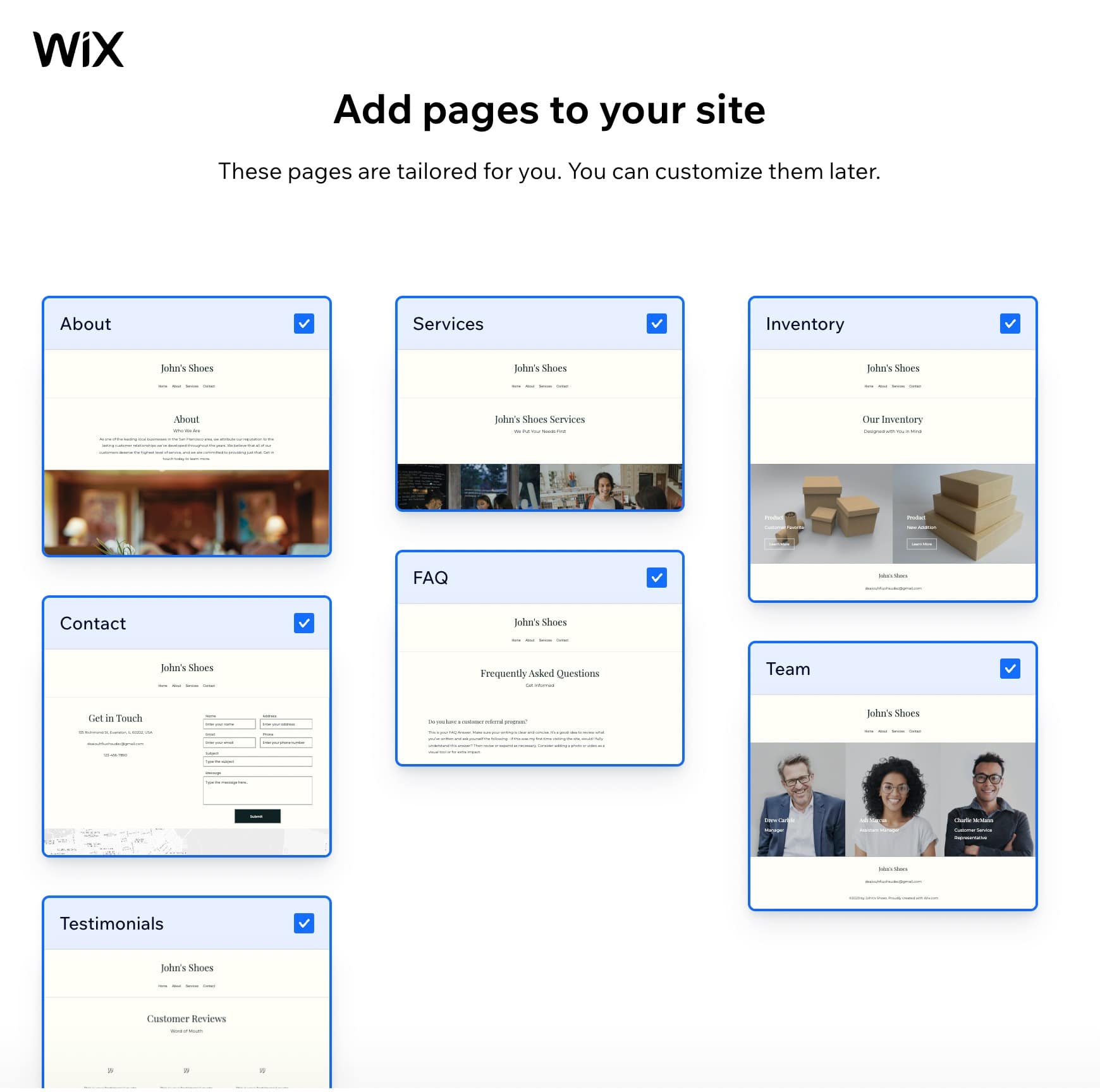 adding certain pages to the website.
