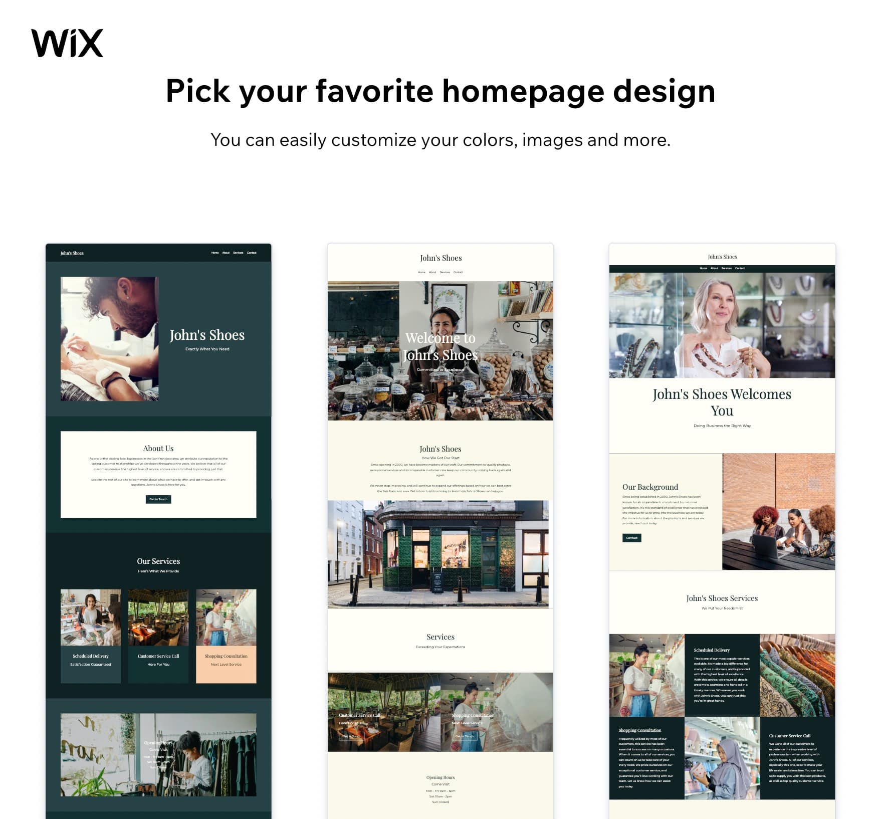 Wix ADI presents homepage designs.