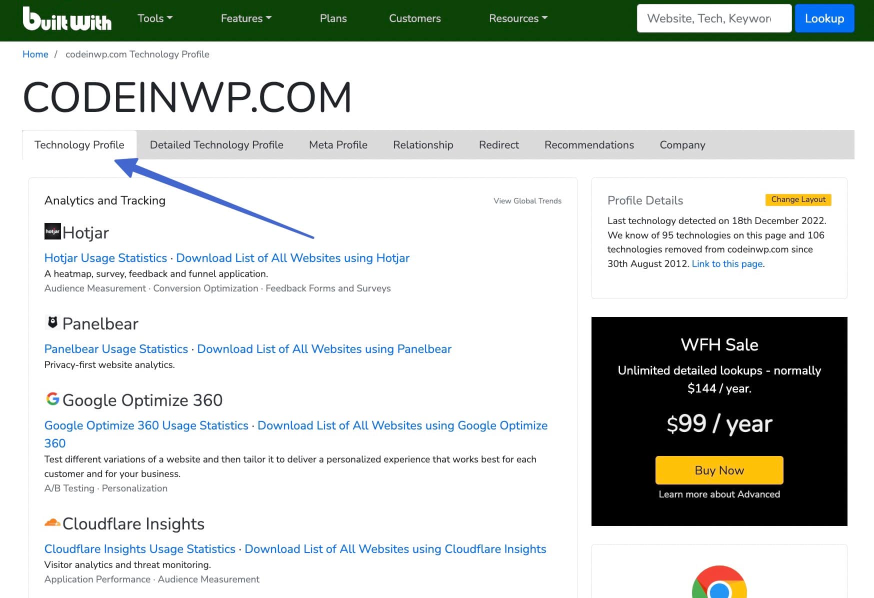 clicking the tech profile