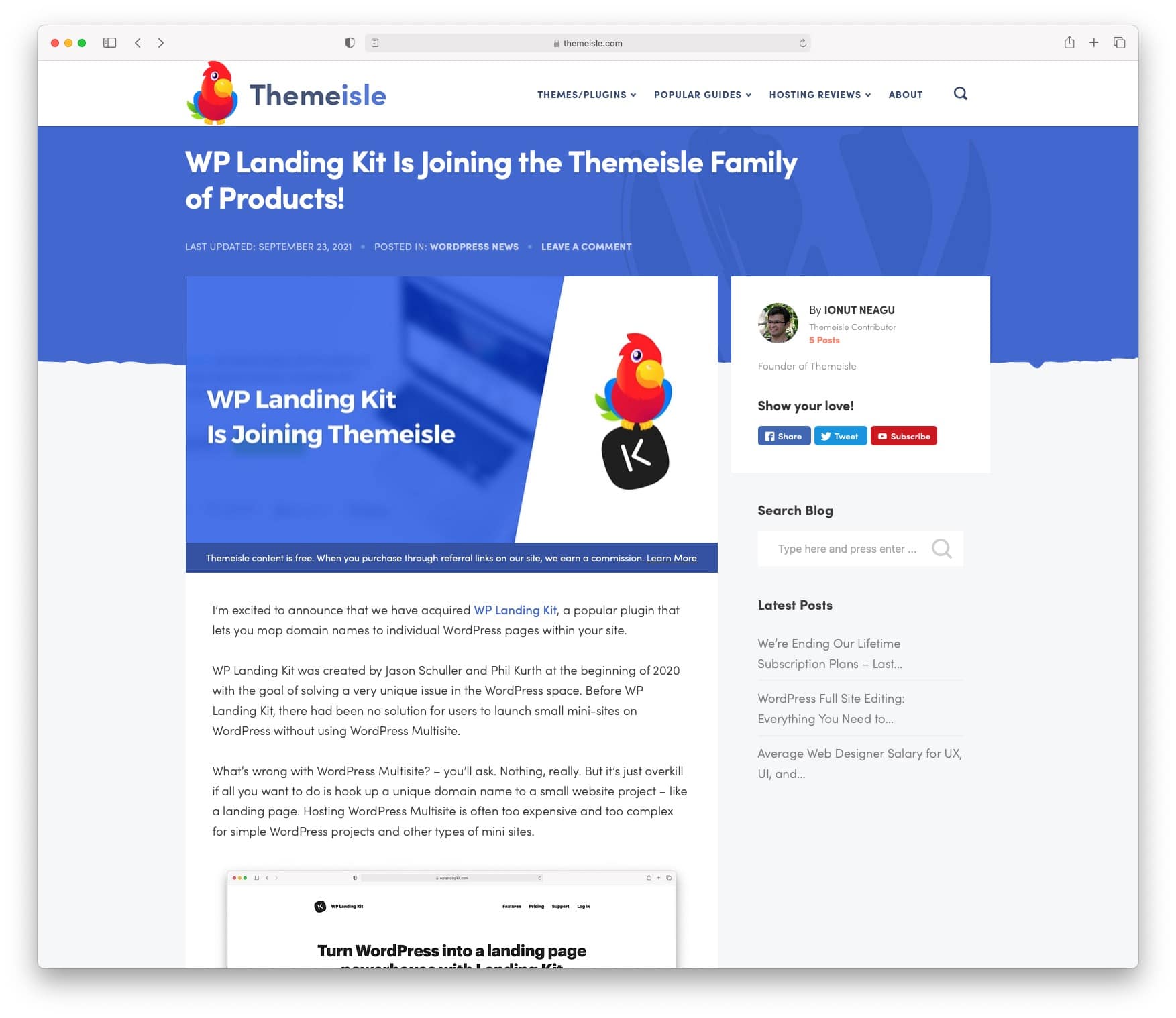 Themeisle acquiring WP Landing Kit