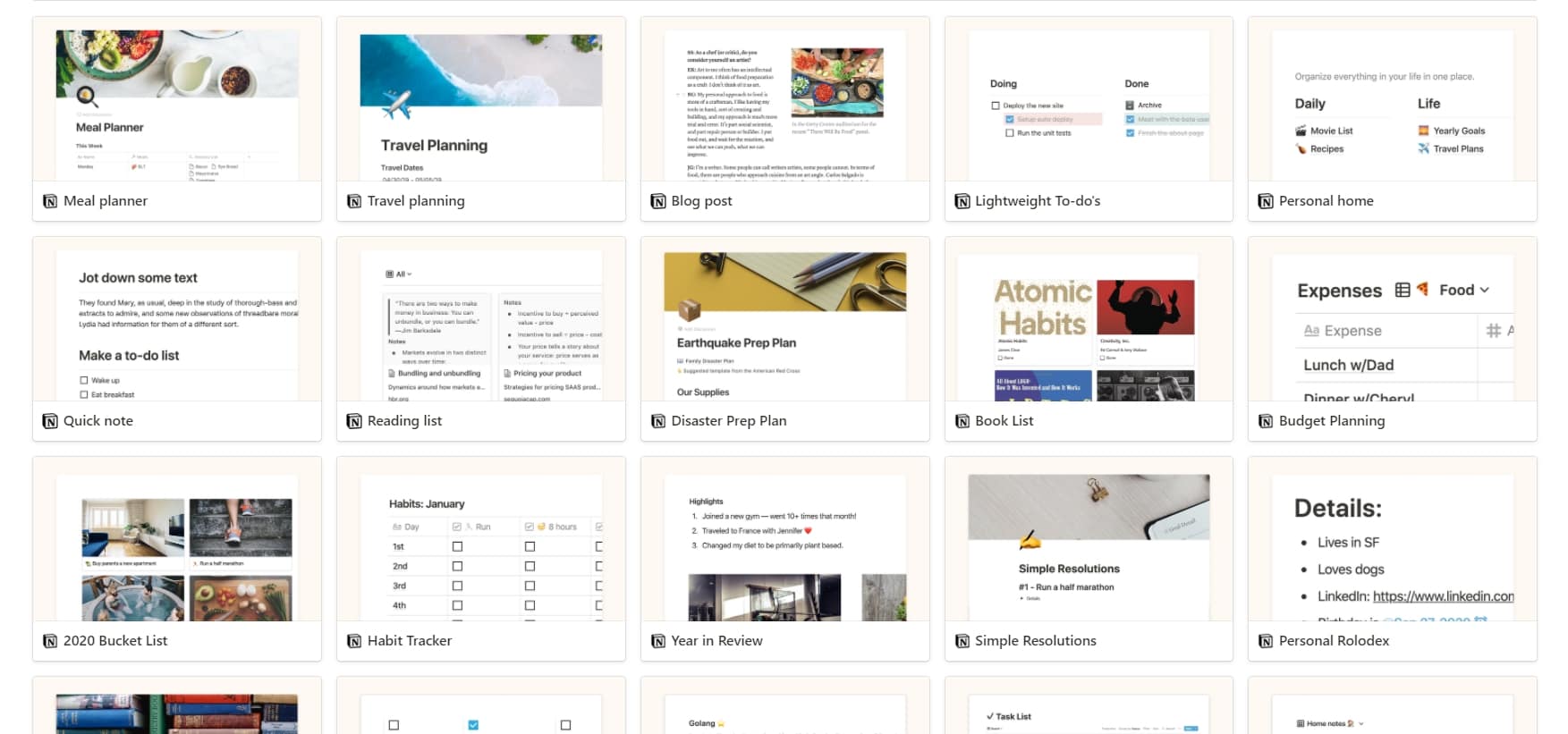 Notion templates