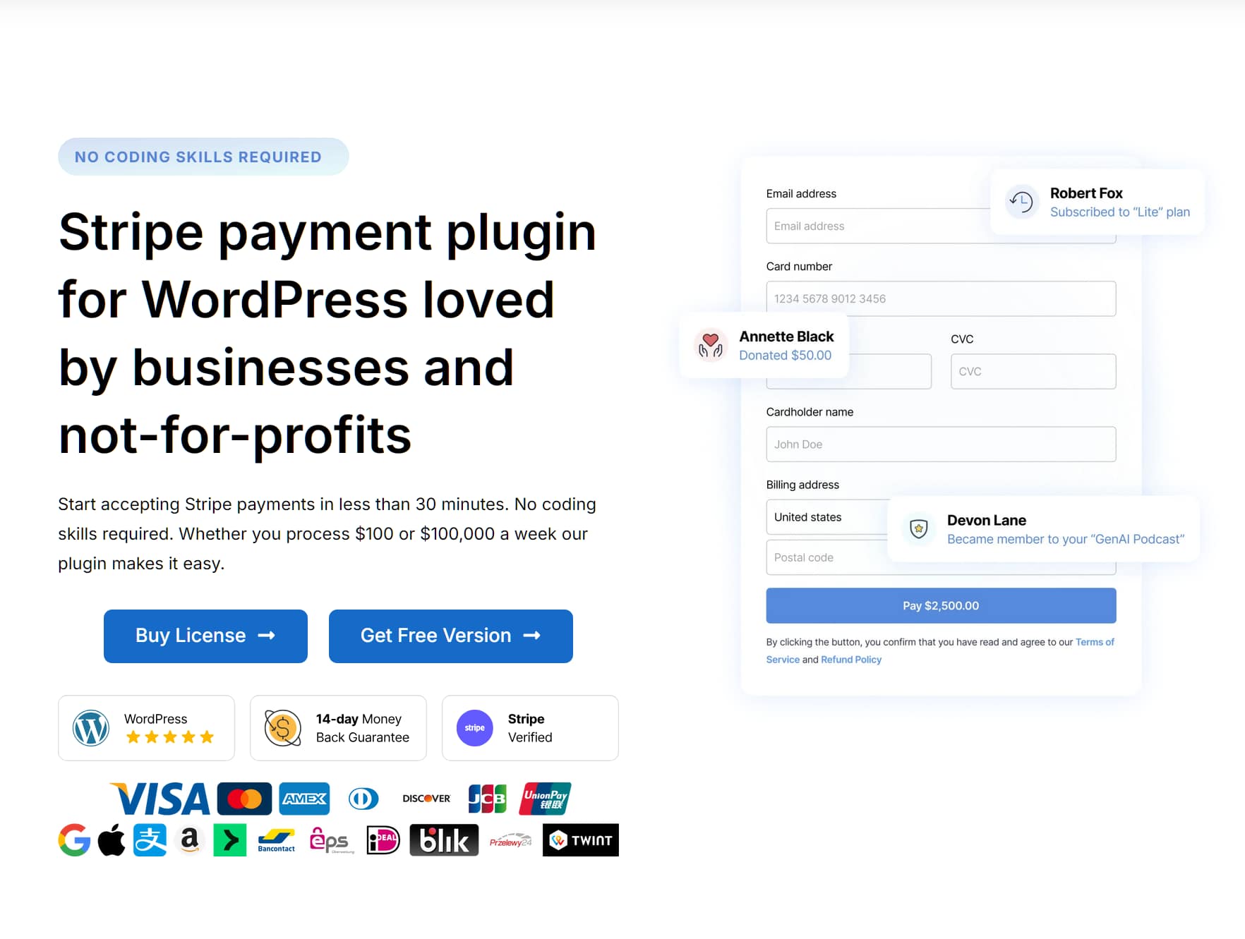 Homepage for the WP Full Pay WordPress plugin
