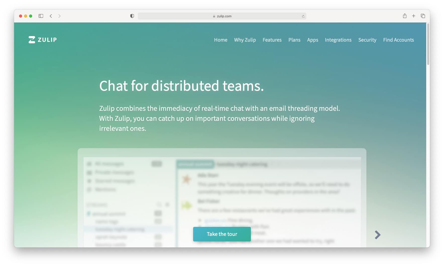 Zulip home page.
