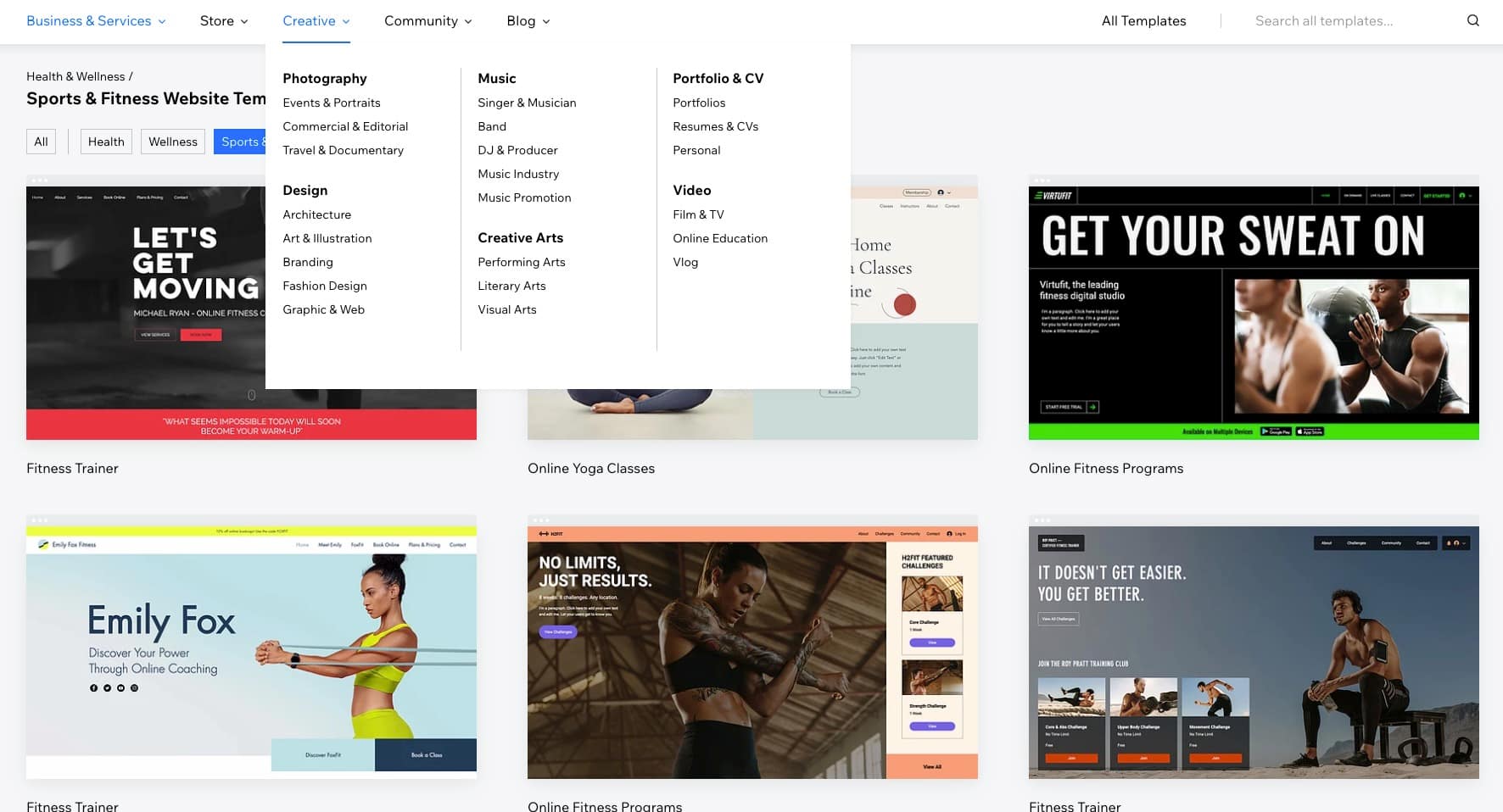 WordPress vs Wix: Templates