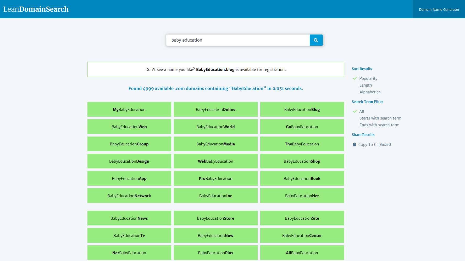 LeanDomainSearch appends words to the search term without any soiphistication
