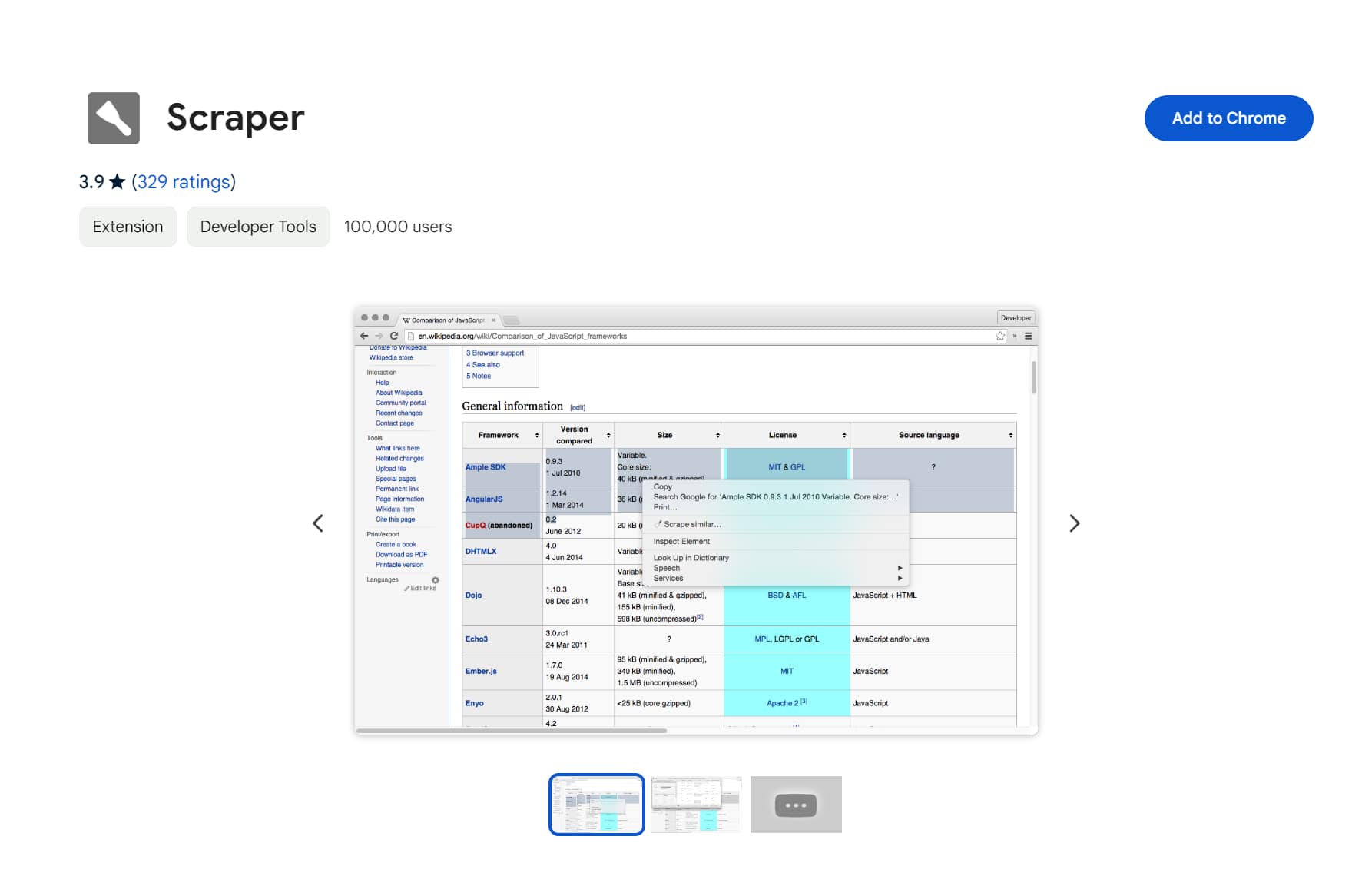 Scraper Chrome Extension.