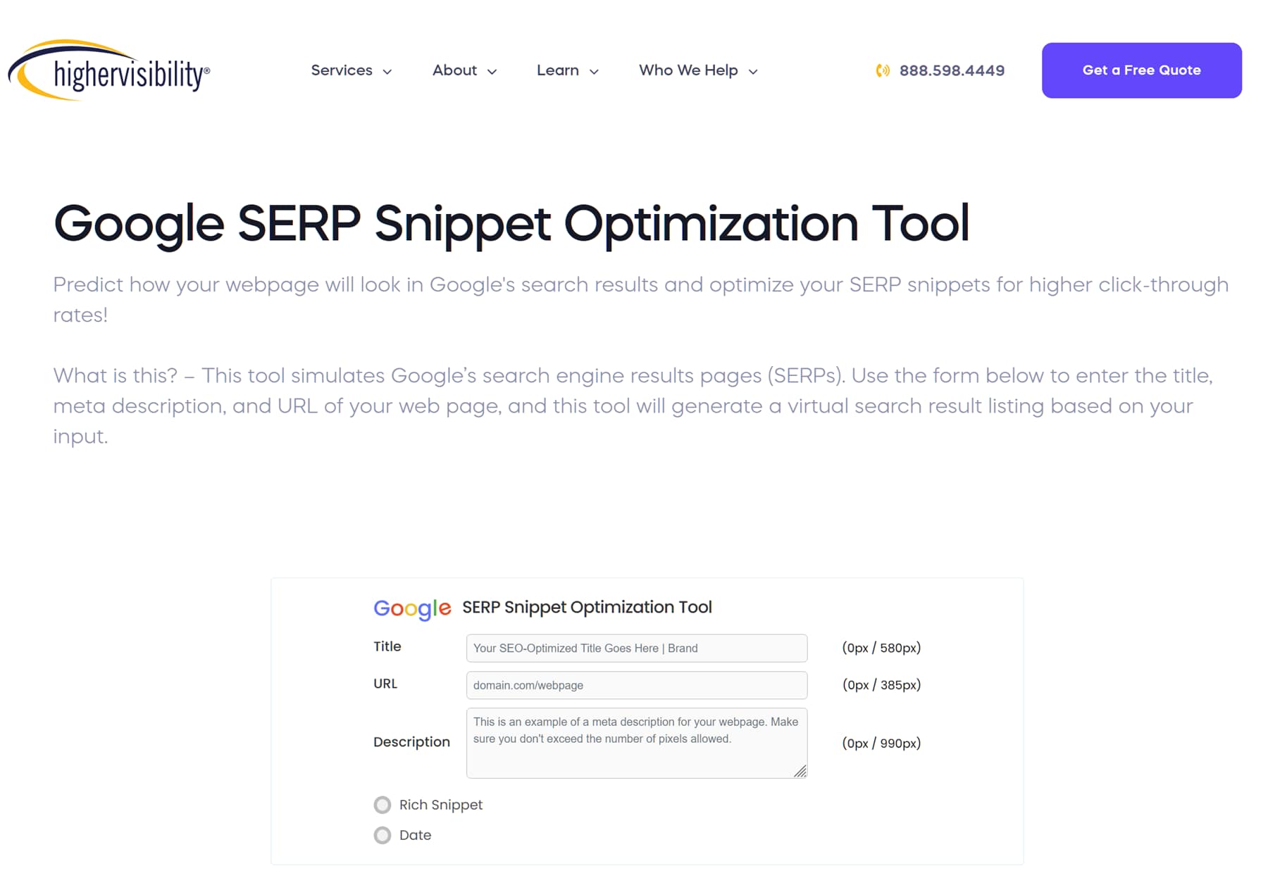 Google SERP Snippit Optimization Tool.