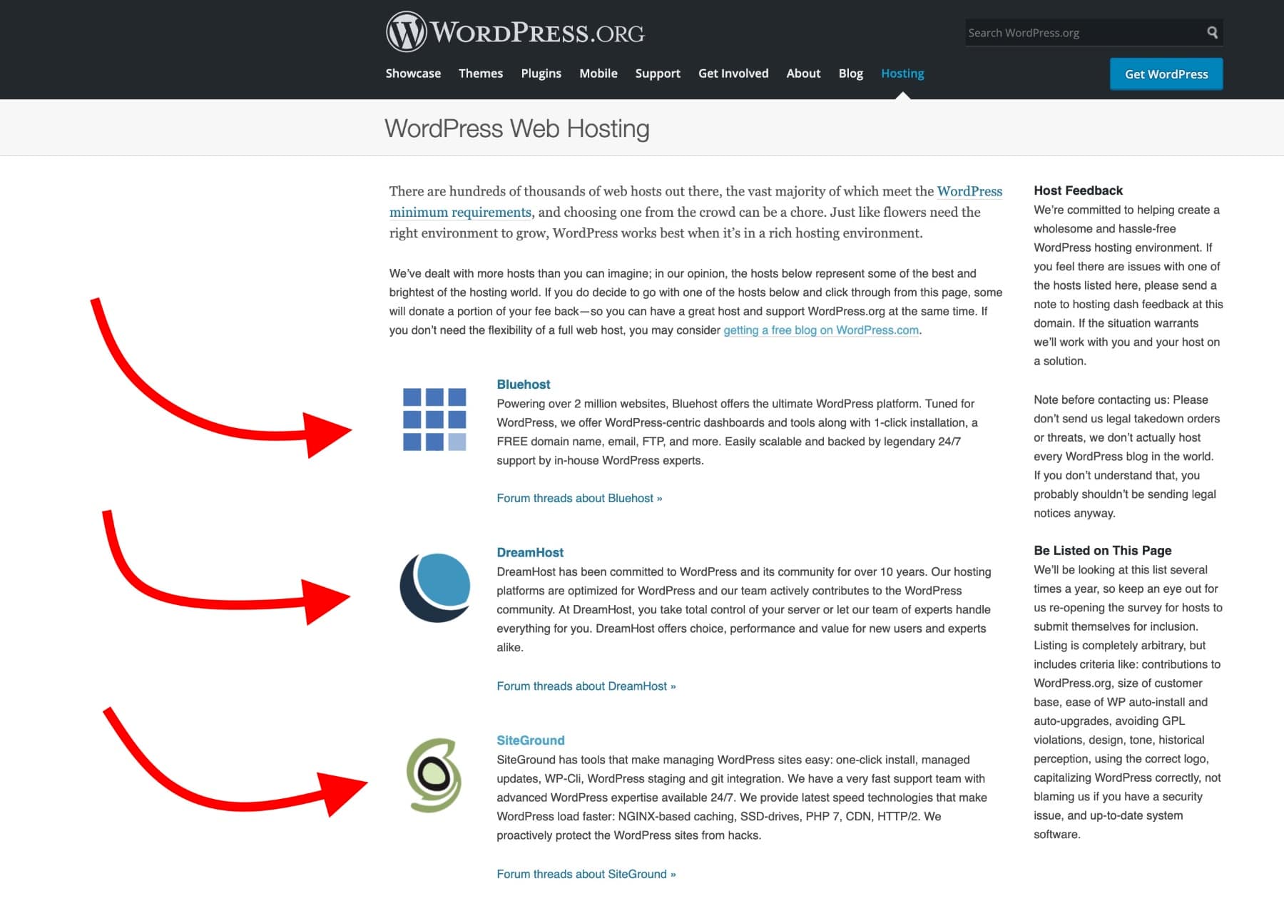 official recommended hosts