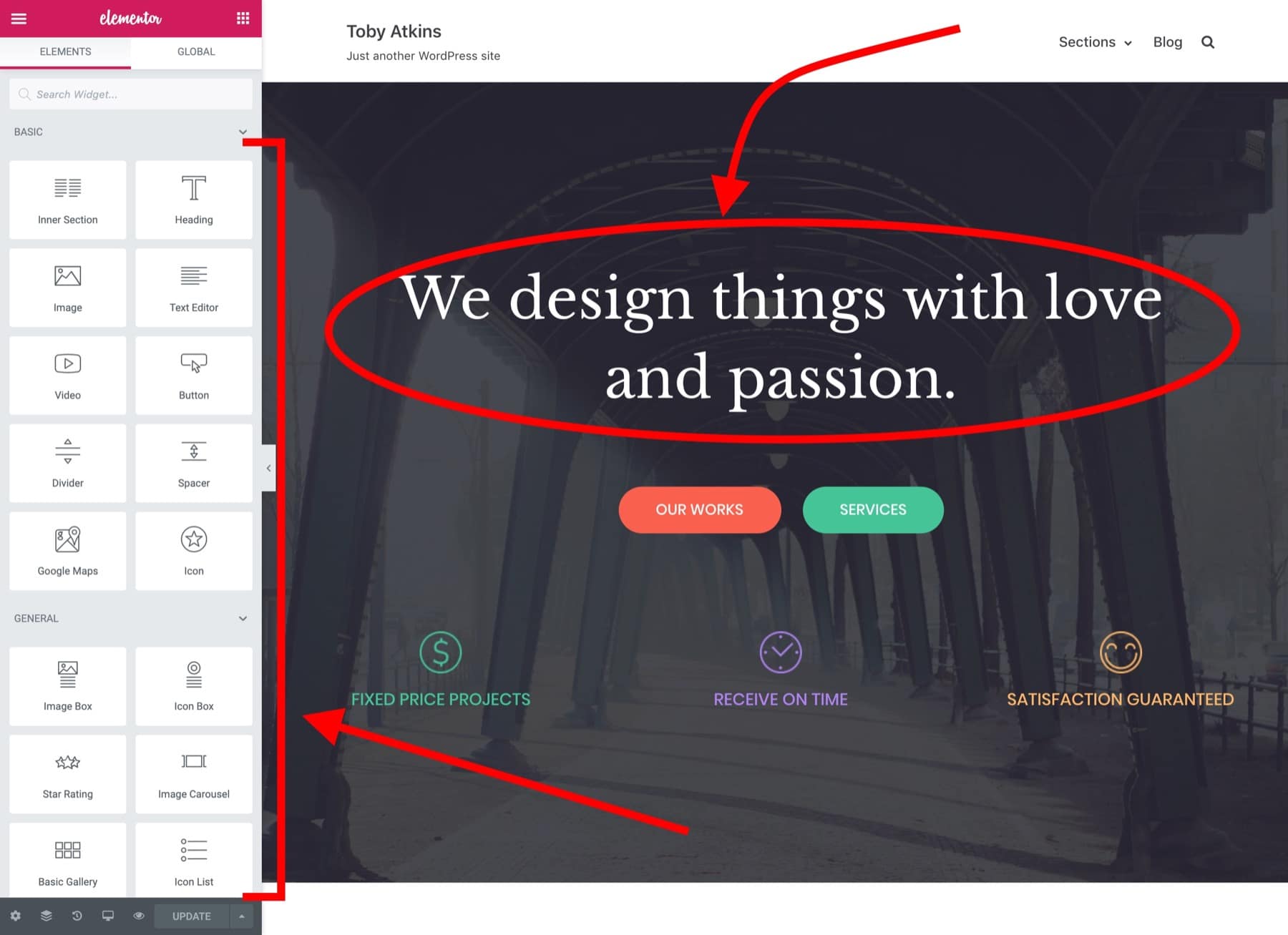 how to build your own website with Elementor UI.