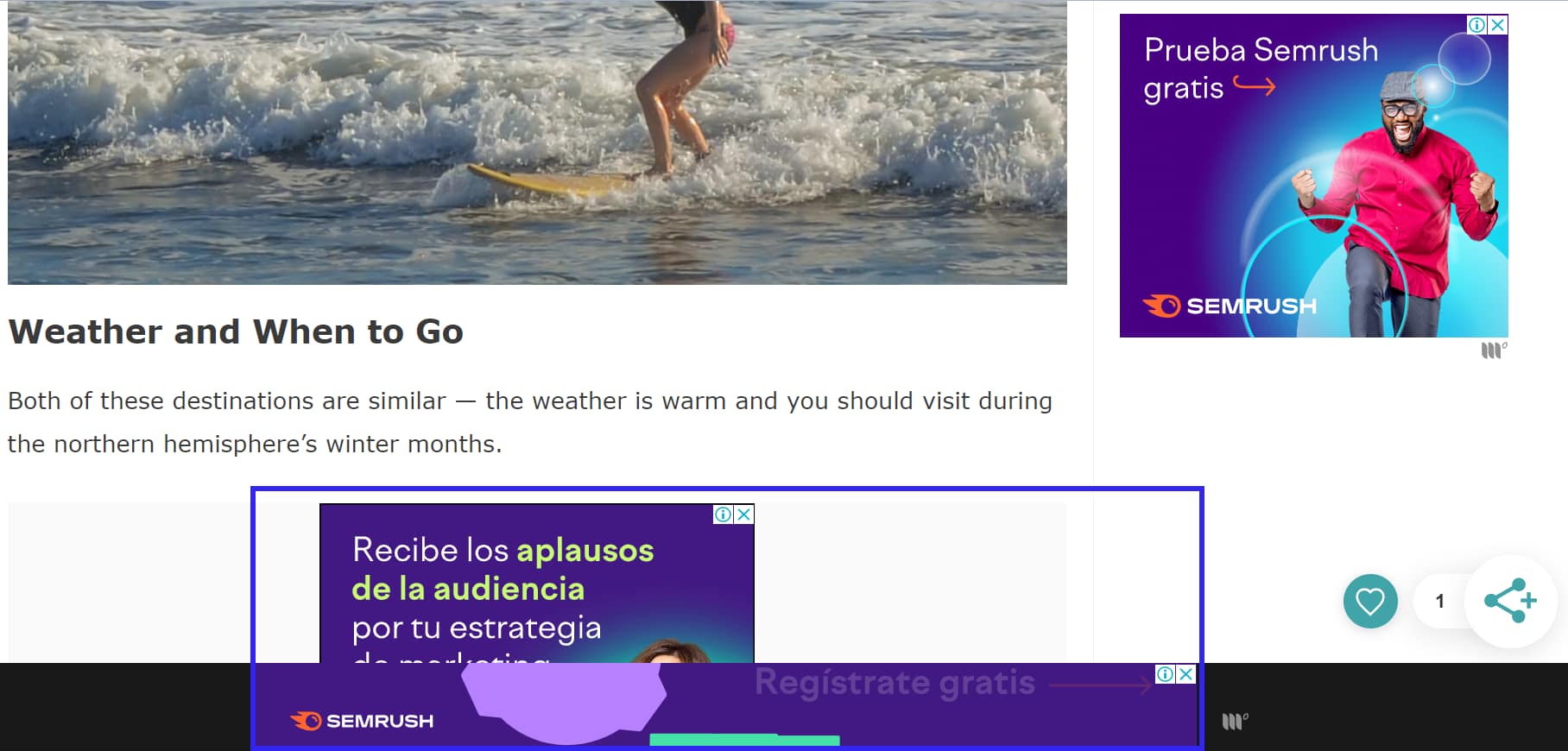Semrush ads with unrelated content.