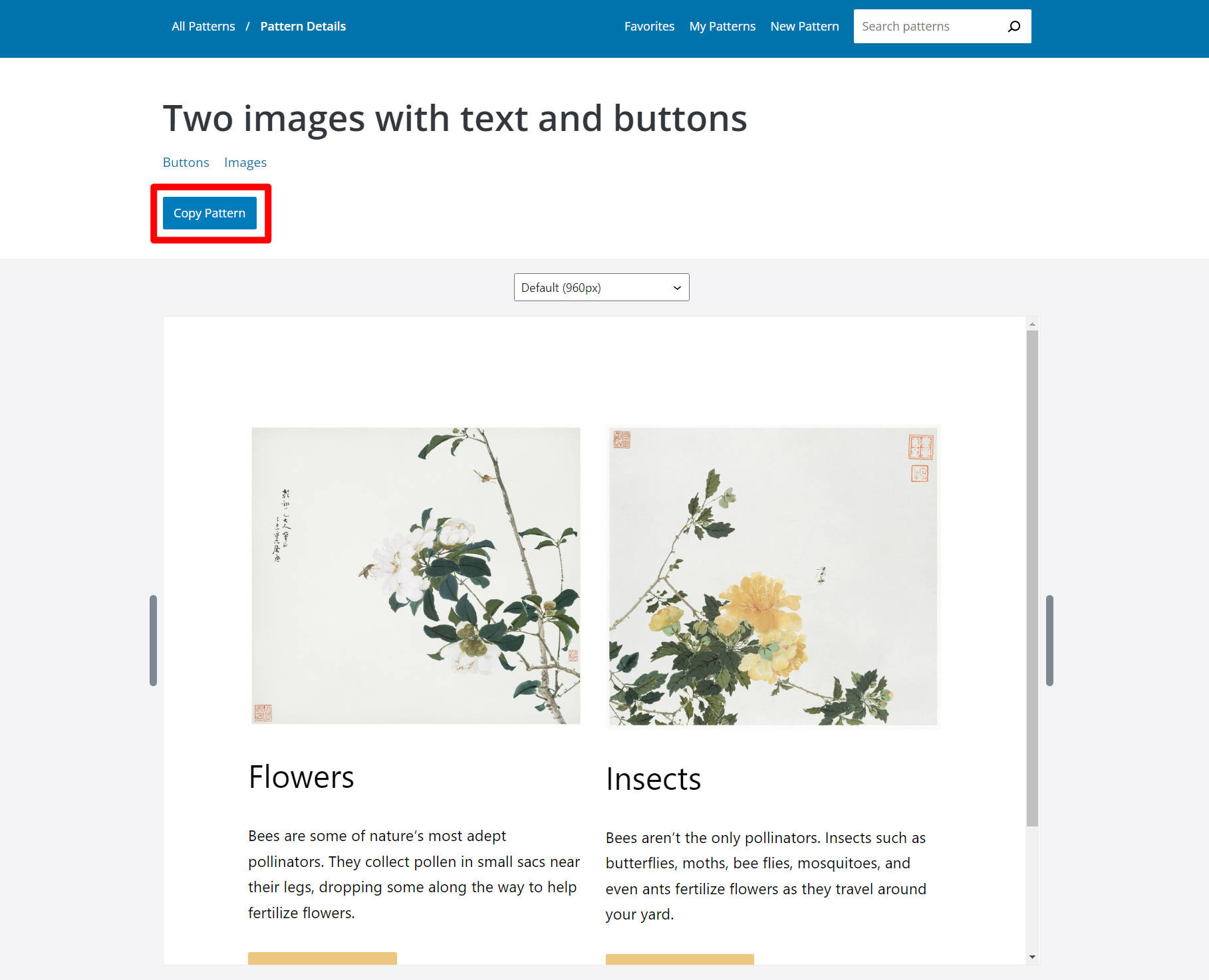 WordPress.org pattern library.