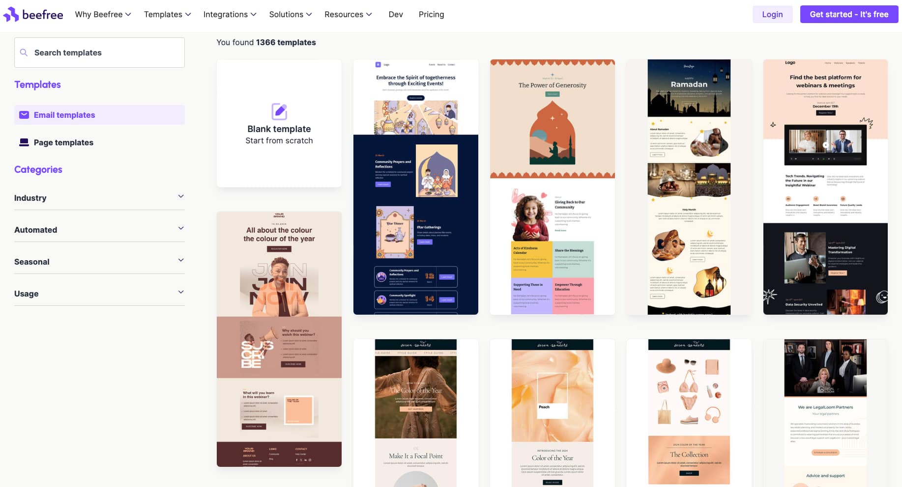 Image of BeeFree Newsletter Templates Page