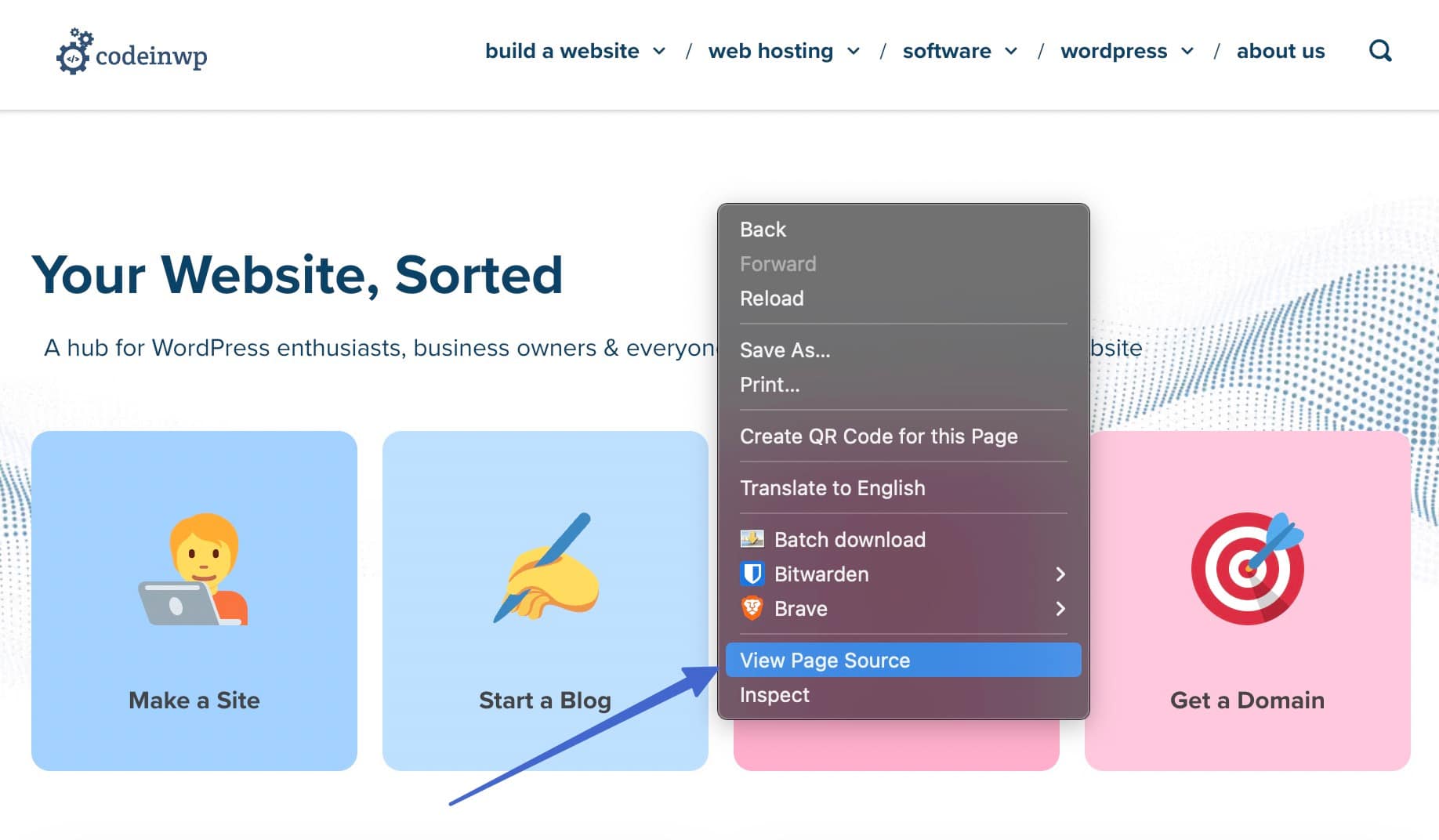 clicking the view page source button