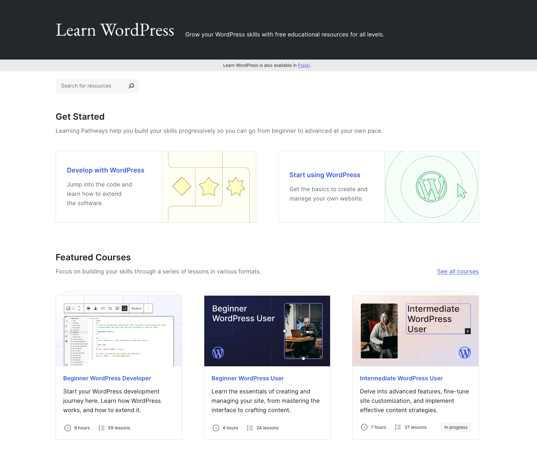 New Learn WordPress design