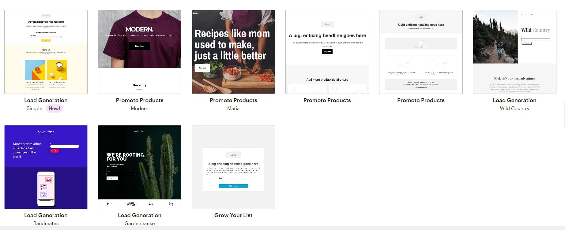 Mailchimp landing page templates