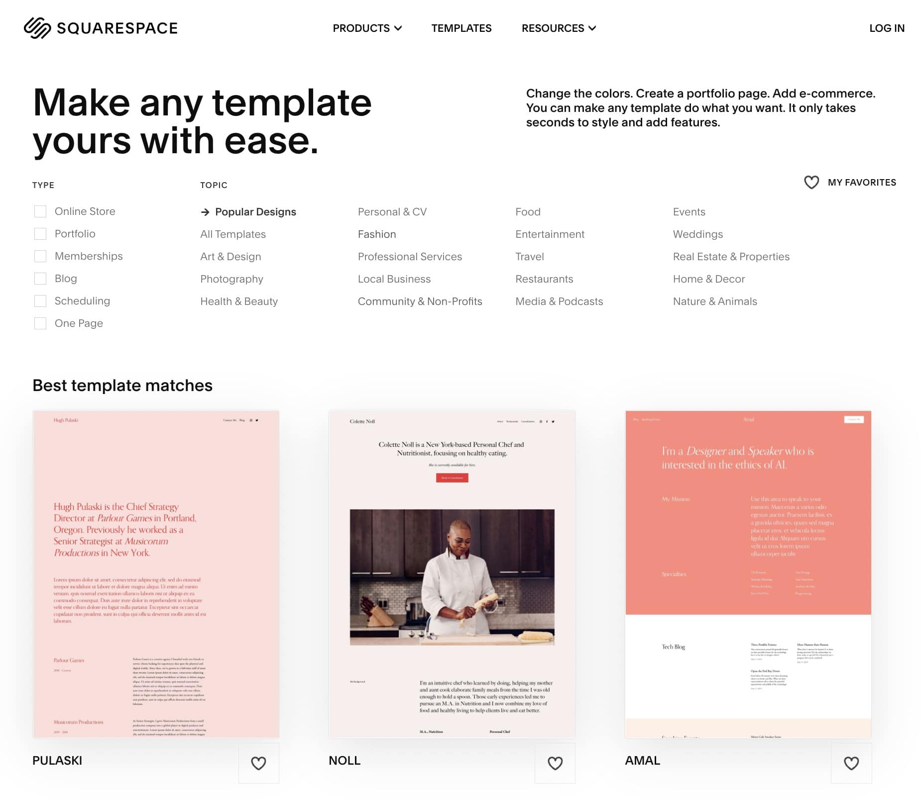 comparison of templates between GoDaddy vs Squarespace