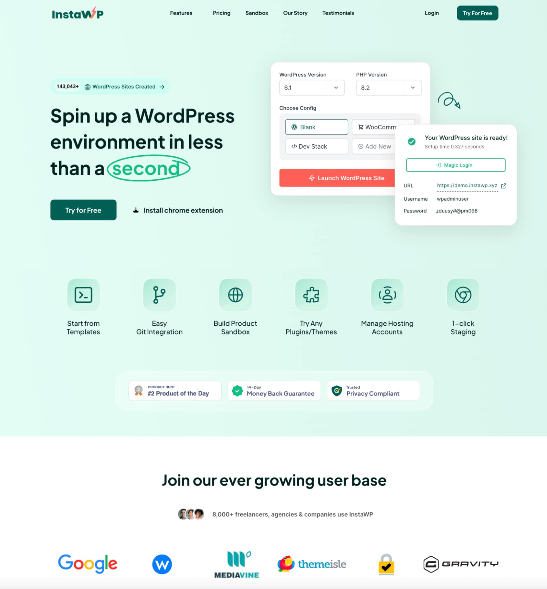 InstaWP review: the main website