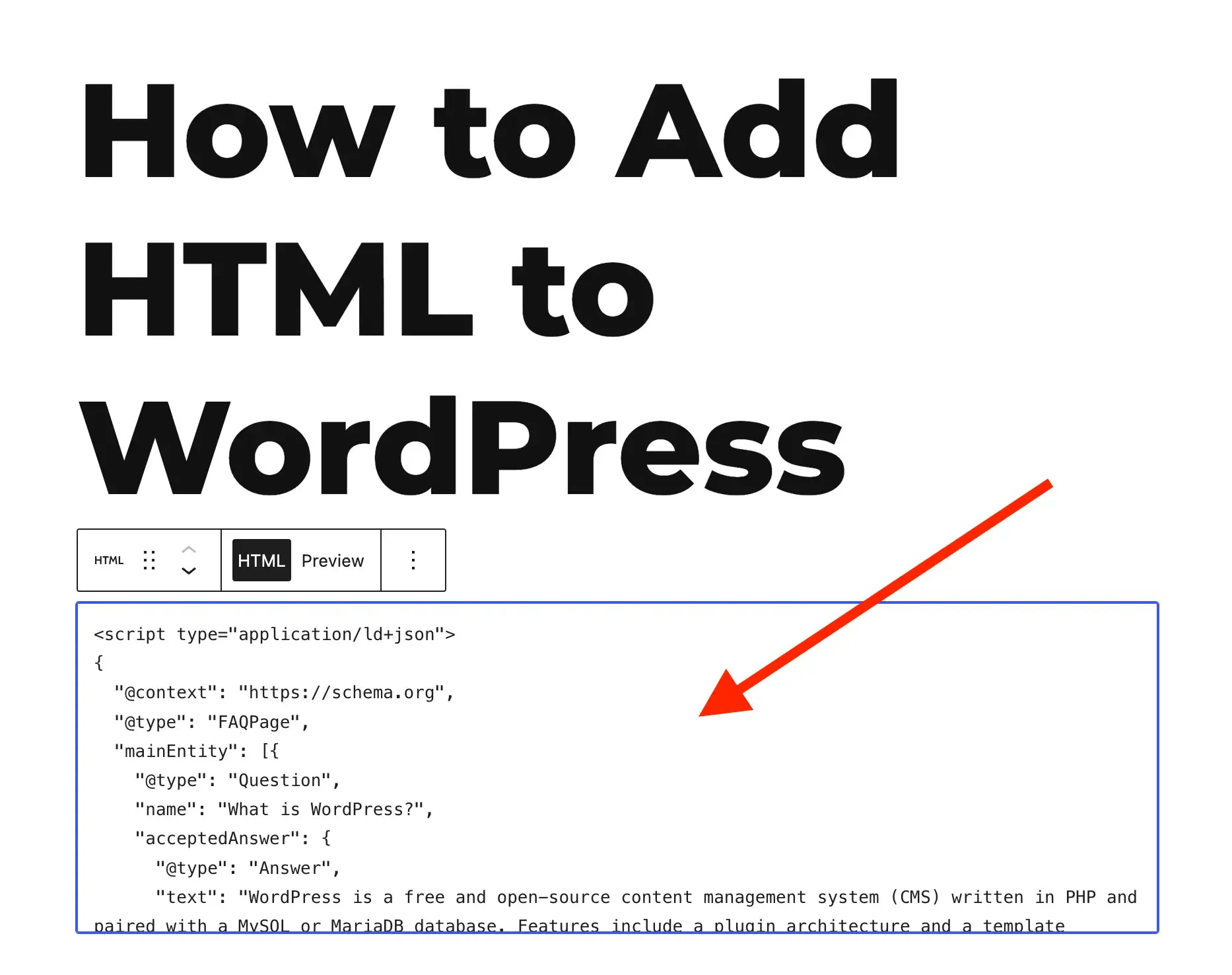 Añade HTML a WordPress con el bloque HTML personalizado. - Solo WordPress