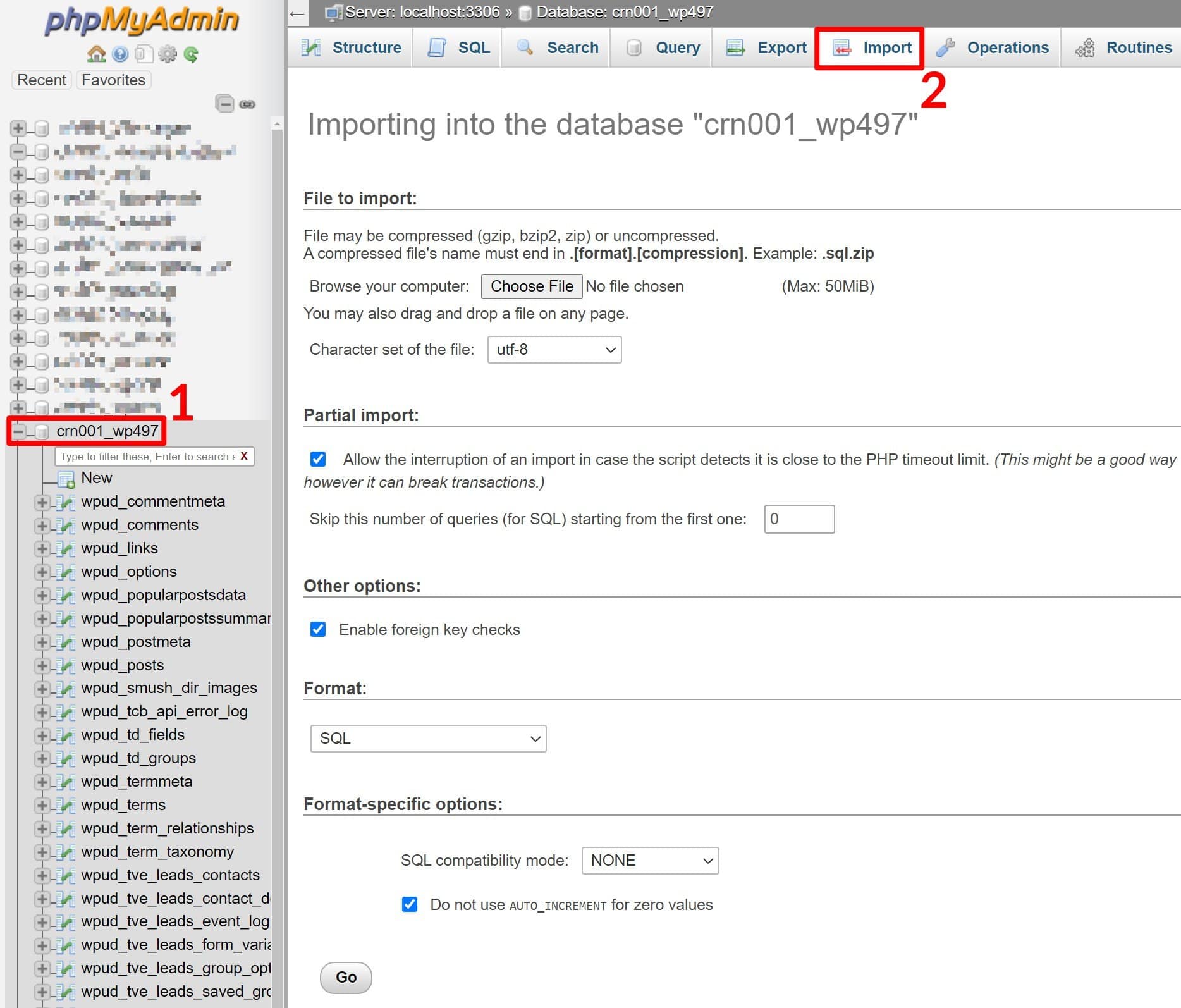 Import MySQL database as part of how to move website to new host